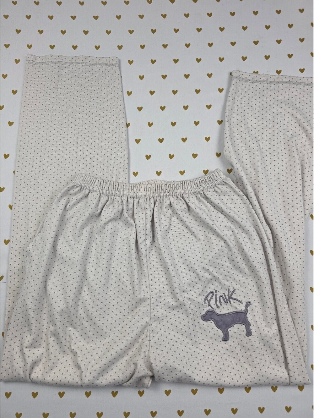 Victorias Secret Pink Vintage Dog Logo Polka Dot Sleep Pants Pajama PJ Bottoms